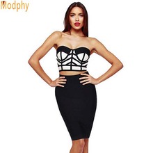 2018 new summer women sexy dress two pieces bandage dress off shoulder strapless party black white stripes dresses HL270 2024 - buy cheap