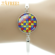TAFREE Brand Autism Heart bracelet colorful Autism Awareness Jigsaw Puzzle Pieces charms the key to my heart women jewelry T525 2024 - buy cheap