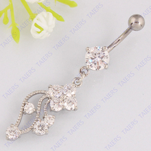 Belly button ring Beautiful Zircon Flower body piercing jewelry navel ring belly bar Retail14G 316L surgical steel bar 2024 - buy cheap