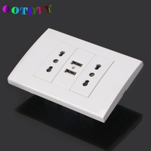 OOTDTY 16A Wall Double Italian/Chile Plug Power Socket Adapter Dual USB Ports Panel 5V 1A G07 2024 - buy cheap