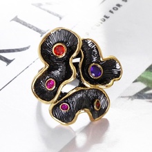 New Flower Blossom Edges Party Engagement rings Brand New Black Golden color Brass metal jewelry Women Deluxe Party Ring 2024 - buy cheap