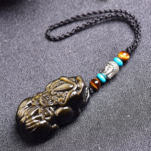Wholesale Gold Black Natural Obsidian Stone Necklace Pixiu Pendant Sweater Chain Necklace Lucky For Women Men Fashion Jewelry 2024 - buy cheap