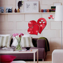 1SET  3D DIY Heart Mirror Wall Stickers Home Living Room Background Wall Decoration Acrylic Mirror Stickers 1.0mm 2024 - buy cheap