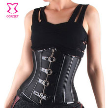 Black Satin&PVC Full Steel Boned Zip Up Sexy Gotico Espartilho Underbust Corset Waist Trainer Corpetes E Espartilhos Para Festa 2024 - buy cheap