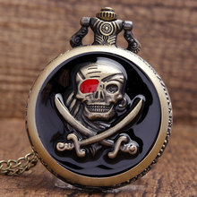 Bronze Cool Skull Head Quartz Pocket Watch Necklace Pendant Fob Chain Lady Men Women Gift Relogio De Bolso Gifts 2024 - buy cheap
