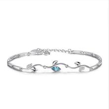 Everoyal-Pulseras de cristal de hoja azul para niña, joyería de moda para mujer, pulseras de plata de ley 925, accesorios para mujer 2024 - compra barato