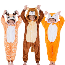 Monos de animales para niños, Onesies, León, ciervo, zorro, Kigurumi, traje de dormir cálido de franela, pijamas divertidos para fiesta de navidad 2024 - compra barato