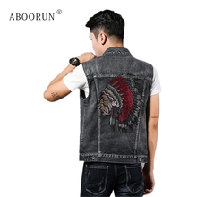 ABOORUN Men's Fashion Denim Vest Black Embroidery Slim fit Jean Waistcoat Spring Autumn Sleeveless Jacket for Male x1855 2024 - buy cheap