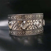 Charm Carving Pattern Gold Silevr Alloy Bangles Bracelets For Women Fashion Crystal Wide Adjustable Bracelet Men Vintage Jewelry 2024 - buy cheap