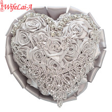 WifeLai-A в наличии Свадебный букет в форме сердца, серебряные стразы, свадебные цветы, алмазная брошь, свадебные букеты, выпускной W521 2024 - купить недорого