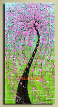 Pinturas de árvores de flor rosa feitas à mão, imagem abstrata, barata, faca moderna, pintura em tela, arte da parede, pintura a óleo, imperdível 2024 - compre barato