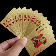 24 K Золотая фольга пластиковые игральные карты для покера игра колода Золотая фольга покер набор волшебные карты водостойкие карты магическая доска игры 2024 - купить недорого