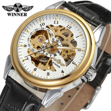 Winner Top Brand Luxury Men Classic automatic Mechanical Watch Male Self-Winding Skeleton Black Leather Golden Case Wrist Watch 2024 - buy cheap