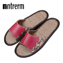 Mntrerm sandálias de couro feminino verão chinelo ao ar livre indoor flip-flops sapatos de praia nova moda feminina amor casual flor chinelo 2024 - compre barato