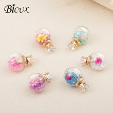 BICUX Fashion Korean Girl Series Crystal Stud Earrings for Women Glass Ball Flower Colorful Cubic Zirconia Small Earring Jewelry 2024 - buy cheap