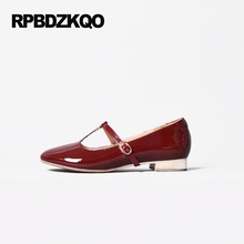 Retro Round Toe Shallow Patent Leather Red Wine 2021 Flats Beautiful Ladies Shoes Mary Jane Women Size 33 Japanese School Plain 2024 - buy cheap