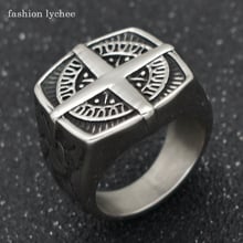 fashion lychee Geometric Stainless Steel Men Pirate Compass Ring Punk Cross Finger Ring Vintage Jewelry Gift 2024 - buy cheap