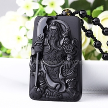 Beautiful Chinese Handwork Natural Black Obsidian Carved Chinese GuanGong Lucky Pendant +Beads Necklace Fashion Jewelry 2024 - buy cheap