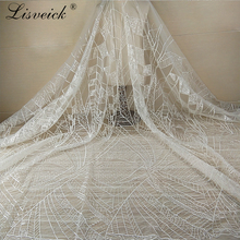 new 1yard diy Handmade tulle Lace Fabric white sequins Embroidered African French Lace for wedding/evening / party dress 2024 - buy cheap