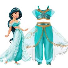 Arabian Princess Aladdin Dress up Costume Girls Sequined Jasmine Cosplay Kids Halloween 2024 - buy cheap