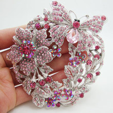 Fashion Sweet Pink Butterfly Flower Pendant Brooch Pin Pink Austrian Crystal Rhinestone Free Shipping For Woman 2024 - buy cheap