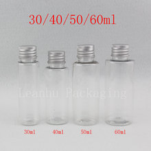 Пустые прозрачные косметические бутылки 30 мл, 40 мл, 50 мл, 60 мл с алюминиевой крышкой, прозрачная пластиковая бутылка для путешествий размером с герметичной крышкой 2024 - купить недорого