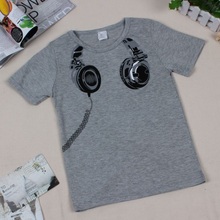 Headphone Fashion Boys T-Shirts Grey Summer Short-Sleeve Tee Shirts 2-6years Boys clothes Tops 2024 - buy cheap