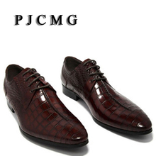 Sapatos oxford masculinos pjcmg, sapatos de couro legítimo vermelho/preto com cadarço para homens, para casamento 2024 - compre barato