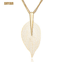 Gold Leaf Pendant Necklace for Women Elegant Color Simple Irregular Leaf Layered Long Necklace 2019 Fashion Jewelry Party Gift 2024 - buy cheap