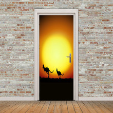 2 панели кенгуру в закате художественная картина 3D настенные росписи наклейки на дверь наклейки на обои украшение дома July058 2024 - купить недорого