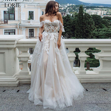 LORIE Champagne Boho Wedding Dress 2020 Lace Appliques Tulle Backless Beach Wedding Gowns Off Shoulder Princess Bridal Dress 2024 - buy cheap