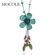 Женское колье с длинной цепочкой HOCOLE, длинное кожаное ожерелье в стиле бохо с цветком, ювелирные изделия в подарок 2024 - купить недорого