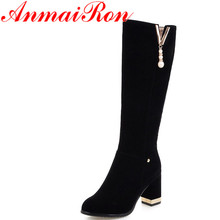 ANMAIRON Black Motorcycle Boots Beading Charms Mid-calf Boots for Women High Heels Round Toe Platform Shoes Woman Winter Boots 2024 - buy cheap