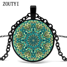 2018/Aliexpres Hot Wine Henna Yoga Glass Pendant Necklace Handmade Indian Necklace Bloom Mandala Necklace Symbol Buddhism Bijoux 2024 - buy cheap