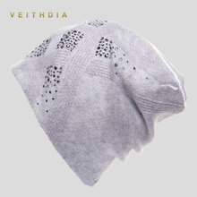 VEITHDIA Women's Hats Female Cashmere Casual Autumn Winter Brand New Double Layer Thick Knitted Girl Skullies Beanies Rhinestone 2024 - buy cheap