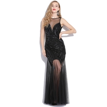 Women Sleeveless V Back Sheer Long Vestido Embellished Beaded Sequin Dress Vintage 1920s Great Gatsby Dress Flapper Party Dress 2024 - buy cheap