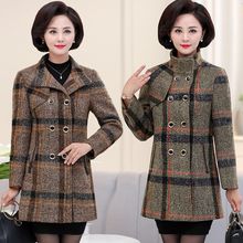 YTNMYOP Autumn Woolen Coat For Women Stand Collar Mother Overcoat Blends Outerwear Winter Plaid Wool Coat Plus Size 4XL 2024 - buy cheap