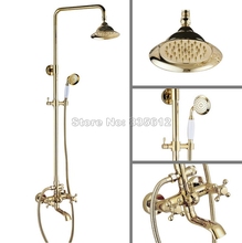 Gold Color Brass Bathroom Rain Shower Faucet Set with Ceramic Handheld Shower + Clawfoot Tub Mixer tap Wall Mounted Wgf397 2024 - buy cheap