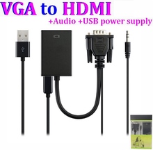 Cabo adaptador vga para hdmi, conversor com saída de áudio 1080p, vga, hdmi, fêmea, usb, fonte de alimentação para pc, laptop, hdtv 2024 - compre barato