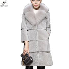 Sheep Shearing Fur Coat Female 2018 Autumn Winte Fashion New Fox Fur Collar Long Slim Cashmere Fur One Long Sleeve Coat H0350 2024 - buy cheap