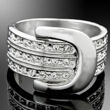 Glitzy-anillo de compromiso con hebilla de cinturón para mujer, Color dorado y blanco, Cristales austriacos 2024 - compra barato