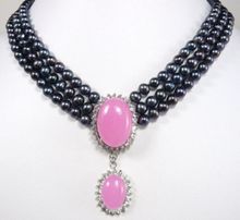 Оптовая цена 16new ^ ослепительный красивый 3 ряда натуральный жемчуг розовый камень кулон ожерелье 2024 - купить недорого