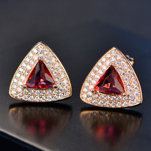 S925 Sterling Silver Stud Earrings For Women Vintage Ruby Triangle Red Stone Fine Jewelry Bridal Wedding Ear Studs Bijoux Femme 2024 - buy cheap