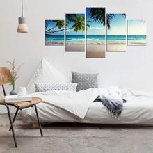 Canvas Paintings Living Room Wall Art HD Prints 5 Pieces Palm Tree Beach Pictures Blue Sky Seascape Posters Home Decor Framework 2024 - buy cheap