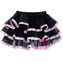 Pink Ribbon Trim Black Organza Women Pettiskirts Ball Gown Sexy Micro Skirt Plus Size Petticoat Skirts M XL XXL Matching Corset 2024 - buy cheap