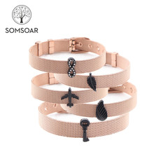 Brazalete de malla de acero inoxidable con tobogán negro para hombre y mujer Somsoar Jewelry 2024 - compra barato