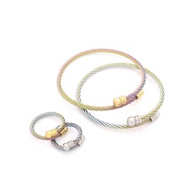 JSBAO-Conjunto de joyería para mujer, brazalete de alambre de acero inoxidable colorido dorado, anillo, pulsera, novedad 2024 - compra barato