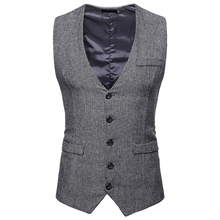 Vintage Gray Tweed Suit Vest Men 2021 Fashion Herringbone Tweed Wedding Tuxedo Vest Mens Business Sleeveless Waistcoat Gilet Men 2024 - buy cheap