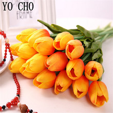 YO CHO 11PCS/LOT Mini Tulips PU Artificial Flower For Wedding Bridal Bouquet Home Garden Decoration DIY Real Touch Fake Flowers 2024 - buy cheap