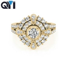 Qyi anéis de casamento para mulheres, anel de noivado 14k, ouro amarelo, zircônia cúbica, joias de ouro real 2024 - compre barato